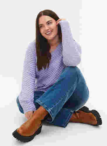 Patterned knitted top with v-neckline, Lavender, Model image number 2