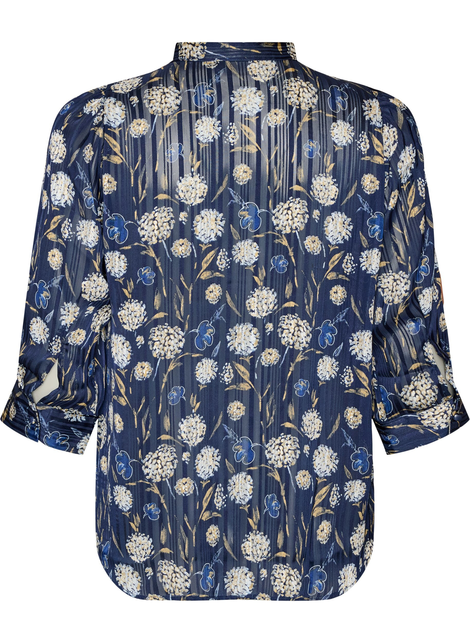 ZizzifashionPatterned shirt with a stand-up collar and 3/4-sleeves, Blue, Packshot image number 1