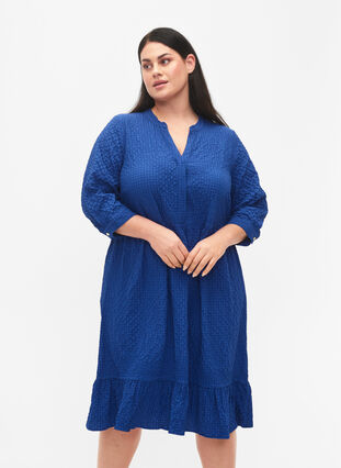  Plain midi dress with 3/4 sleeves, True blue, Model image number 0