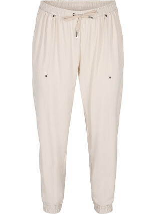 Trousers with pockets and elasticated trim, Warm Sand, Packshot image number 0