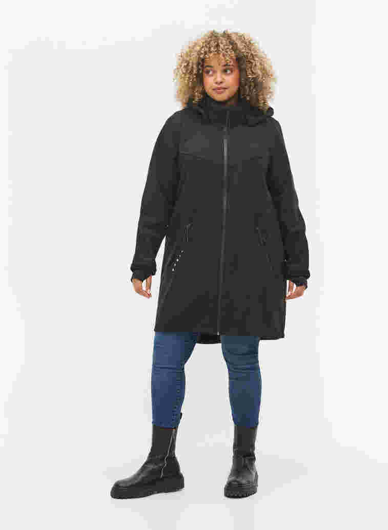 Softshell jacket with fleece, Black Solid, Model image number 3