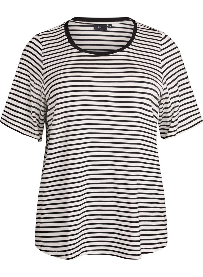 T-shirt with TENCEL&trade; Lyocell and stripes, White, Packshot image number 0