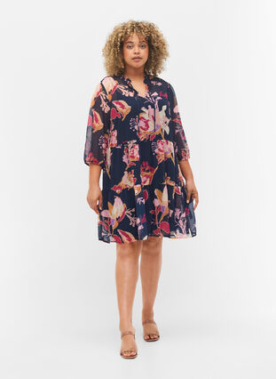 Tunic with floral print and lurex, Big Flower AOP, Model image number 2