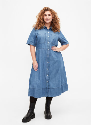 denim womens shirt dress Annie Solid Black Travel Must Denim shirt dress with short
