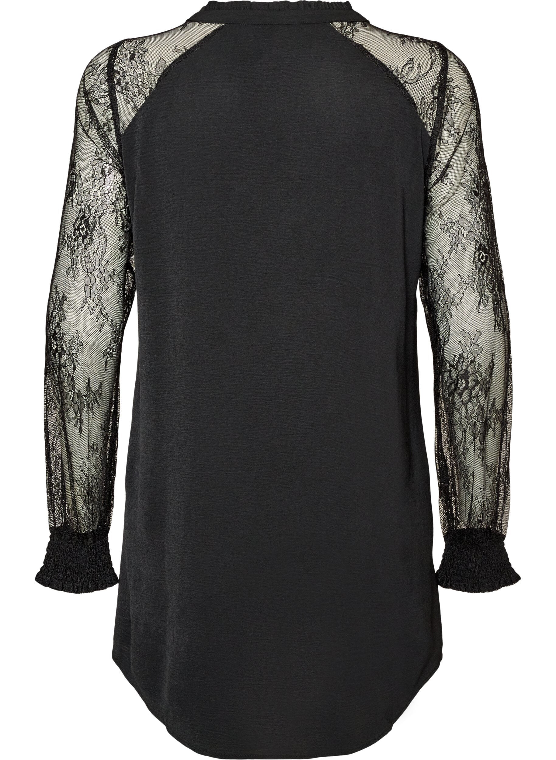 ZizzifashionTunic with sheer lace sleeves, Black, Packshot image number 1