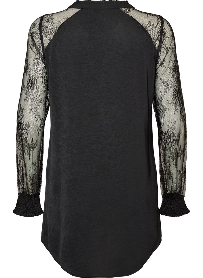 Tunic with sheer lace sleeves, Black, Packshot image number 1