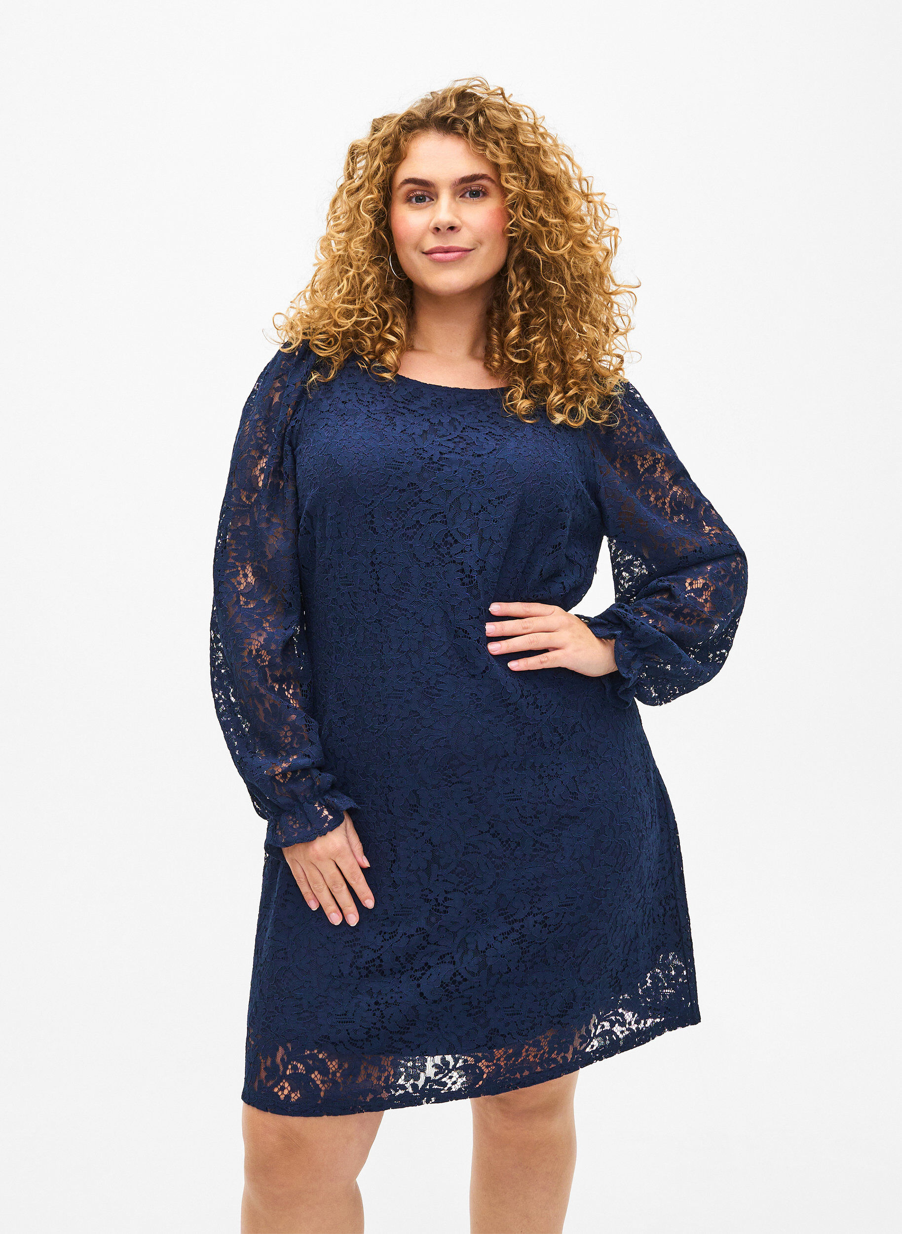 Zizzifashion Lace dress with long sleeves, Navy Blazer, Model image number 0