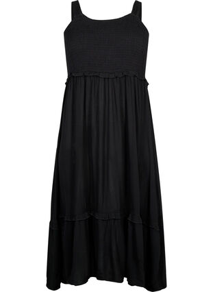 Viscose midi dress with smock, Black, Packshot image number 0