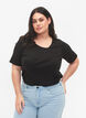 Short-sleeved cotton top in rib, Black, Model image number 0
