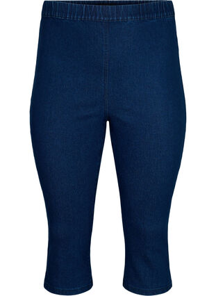FLASH - High waisted denim capri trousers with slim fit, Blue denim, Packshot image number 0