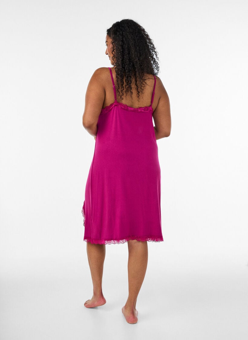 Viscose nightgown with lace and slits, Red, Model image number 1