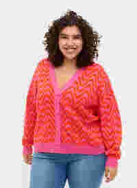 Knitted cardigan with pattern and buttons, Hot Pink Comb., Model