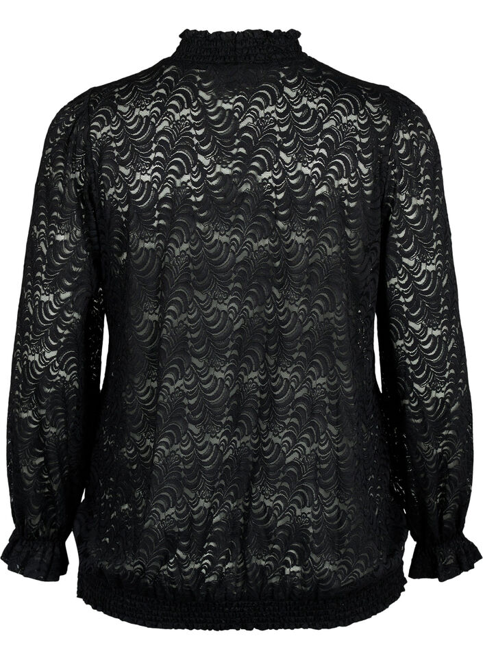 Long-sleeved lace blouse with smock, Black, Packshot image number 1