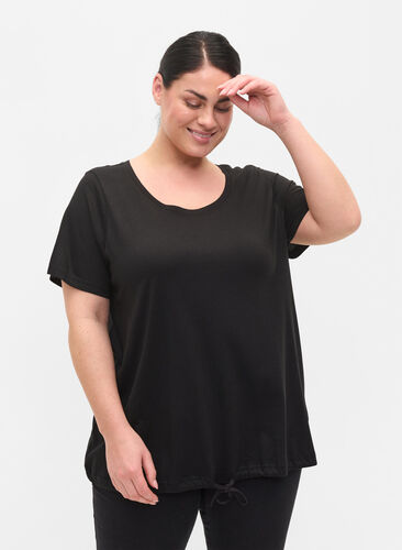 Short sleeved t-shirt with adjustable bottom, Black, Model image number 0