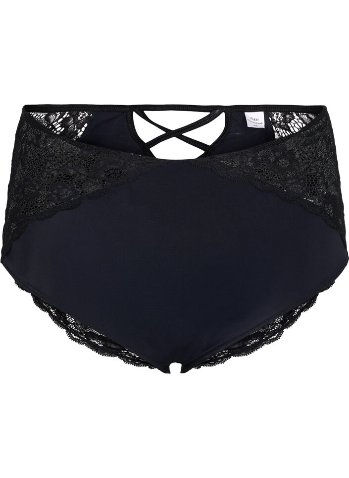 High-waisted underwear with lace, Black, Packshot image number 0