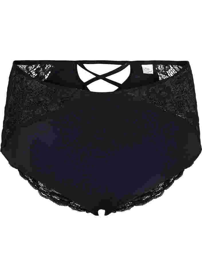 High-waisted underwear with lace, Black, Packshot image number 0
