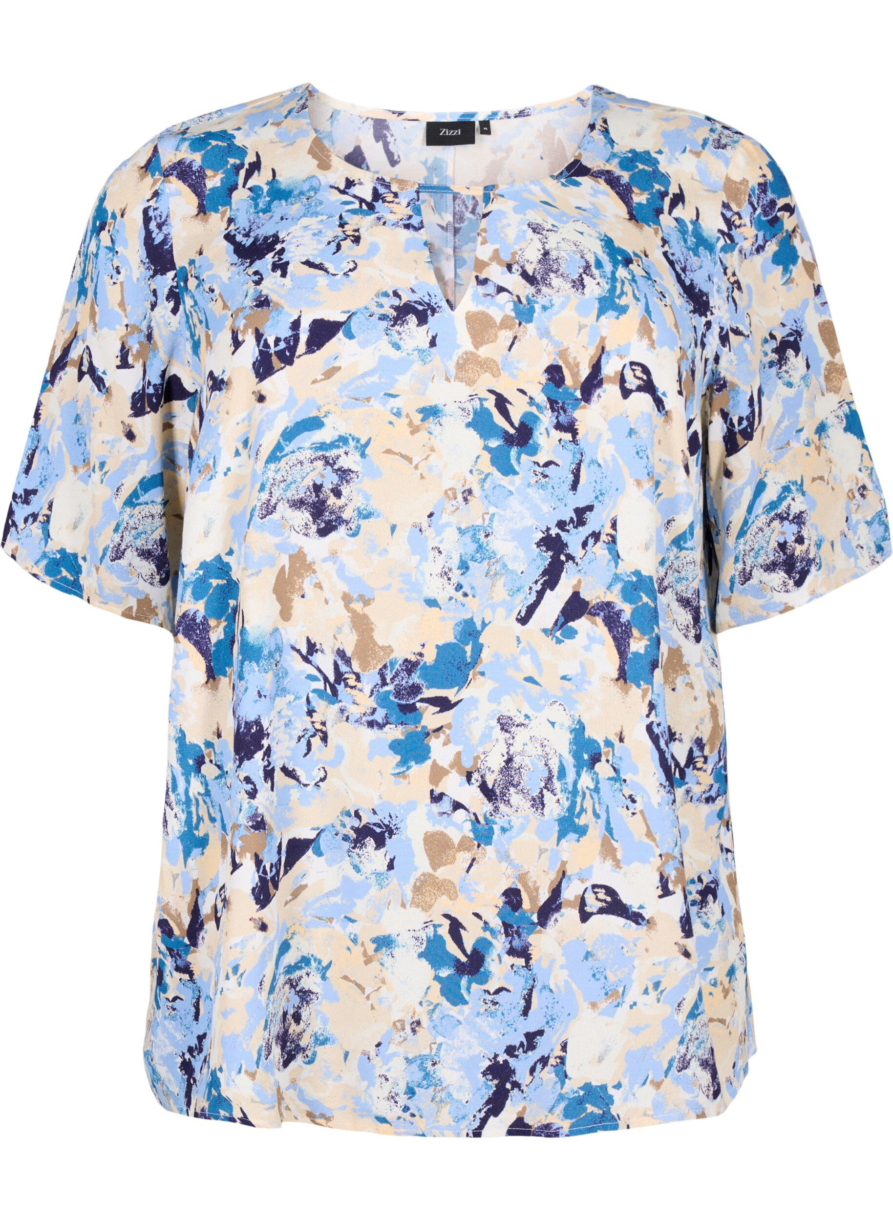Zizzifashion Short sleeve viscose Blouse with print, Blue, Packshot image number 0
