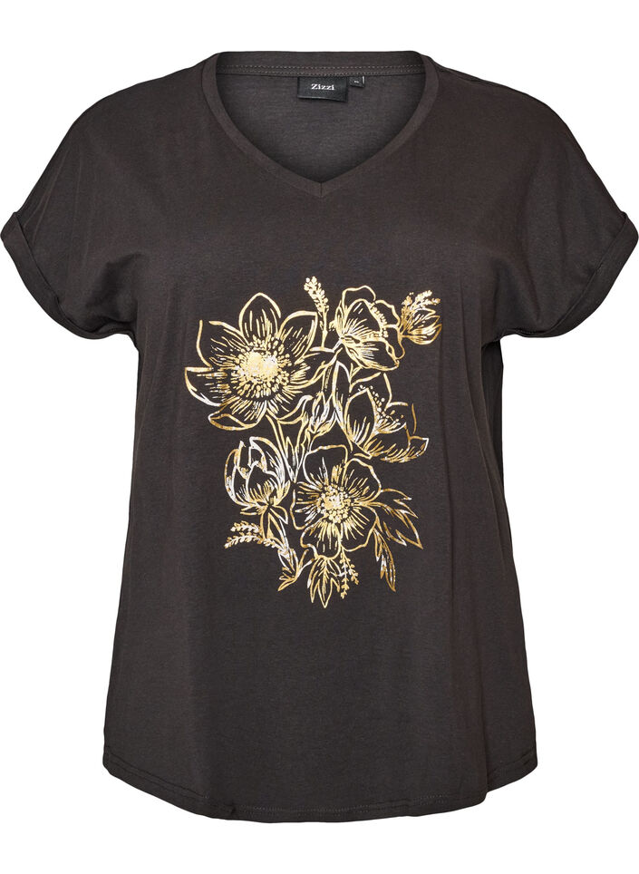 Cotton T-shirt with gold foil print, Dark Grey, Packshot image number 0