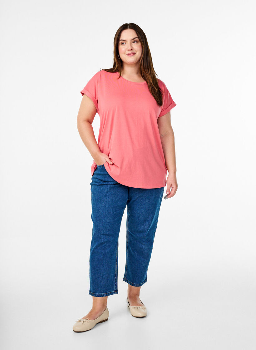 Short sleeve cotton blend T-shirt, Rose, Model image number 1