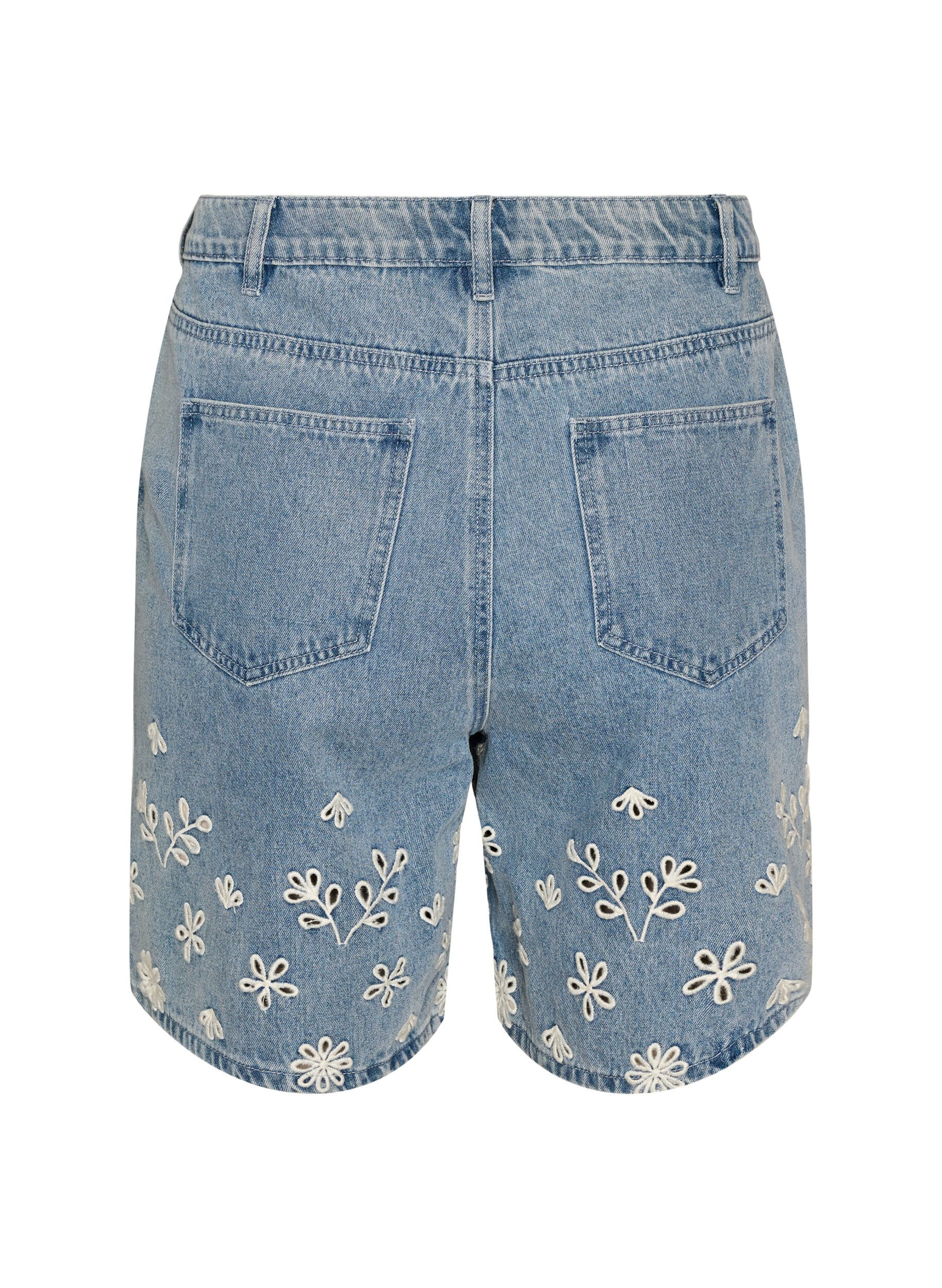 ZizzifashionDenim shorts with broderie anglaise and high waist, Light Blue, Packshot image number 1