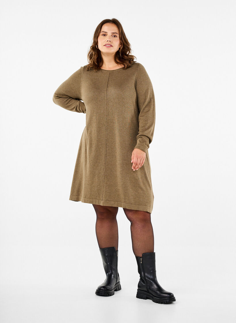 Knitted dress in cotton-viscose blend, Green, Model image number 1