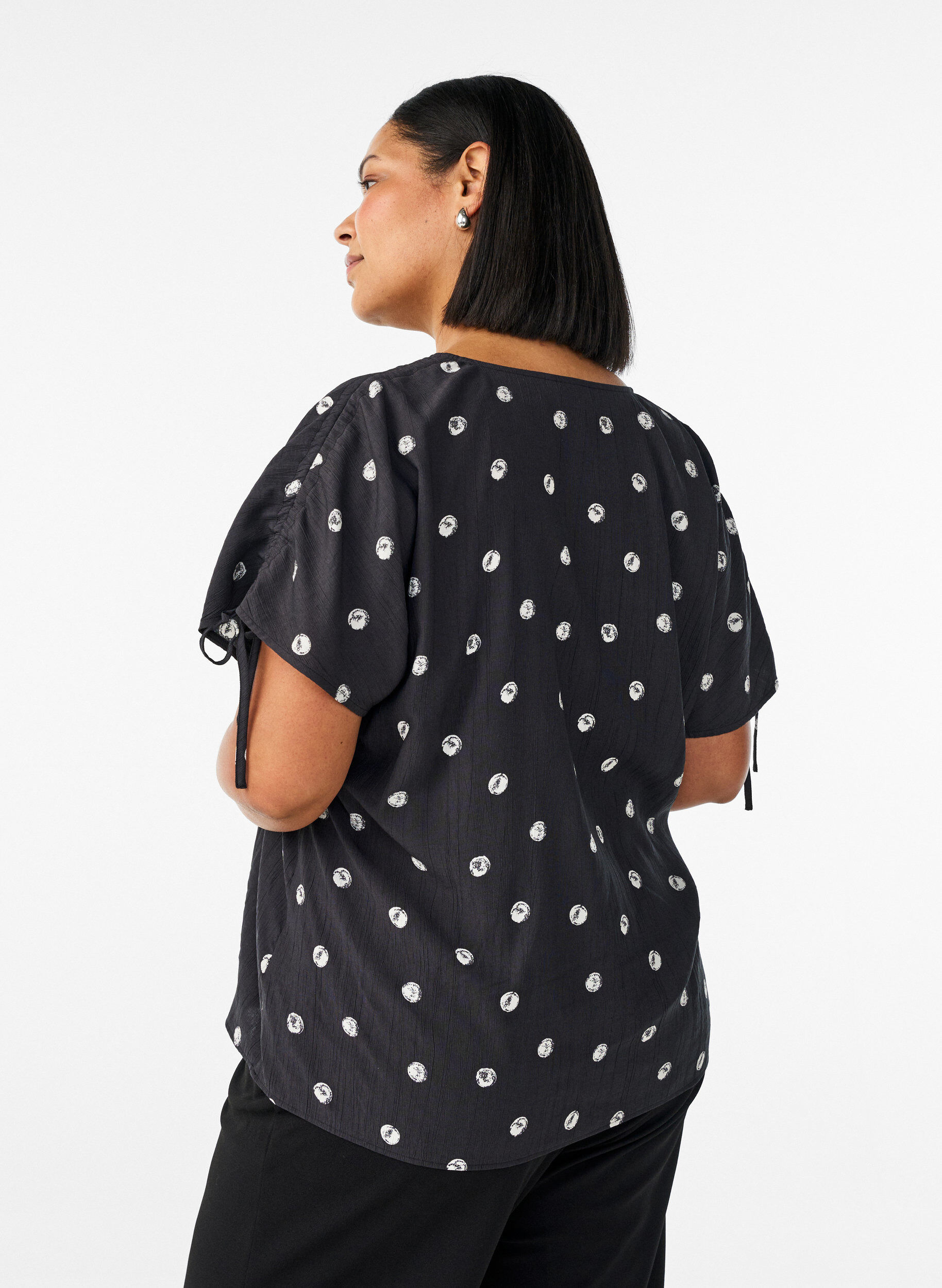 ZizzifashionViscose blouse with ruched sleeves, Black, Model image number 2