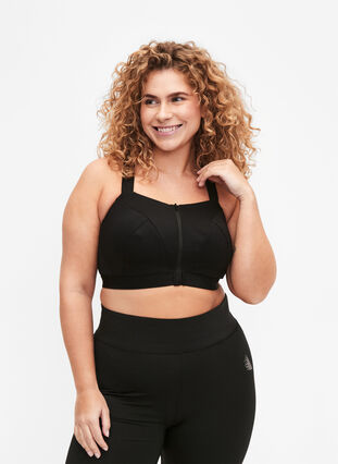Sports bra with a front closure and high support - Black - Sz. 42