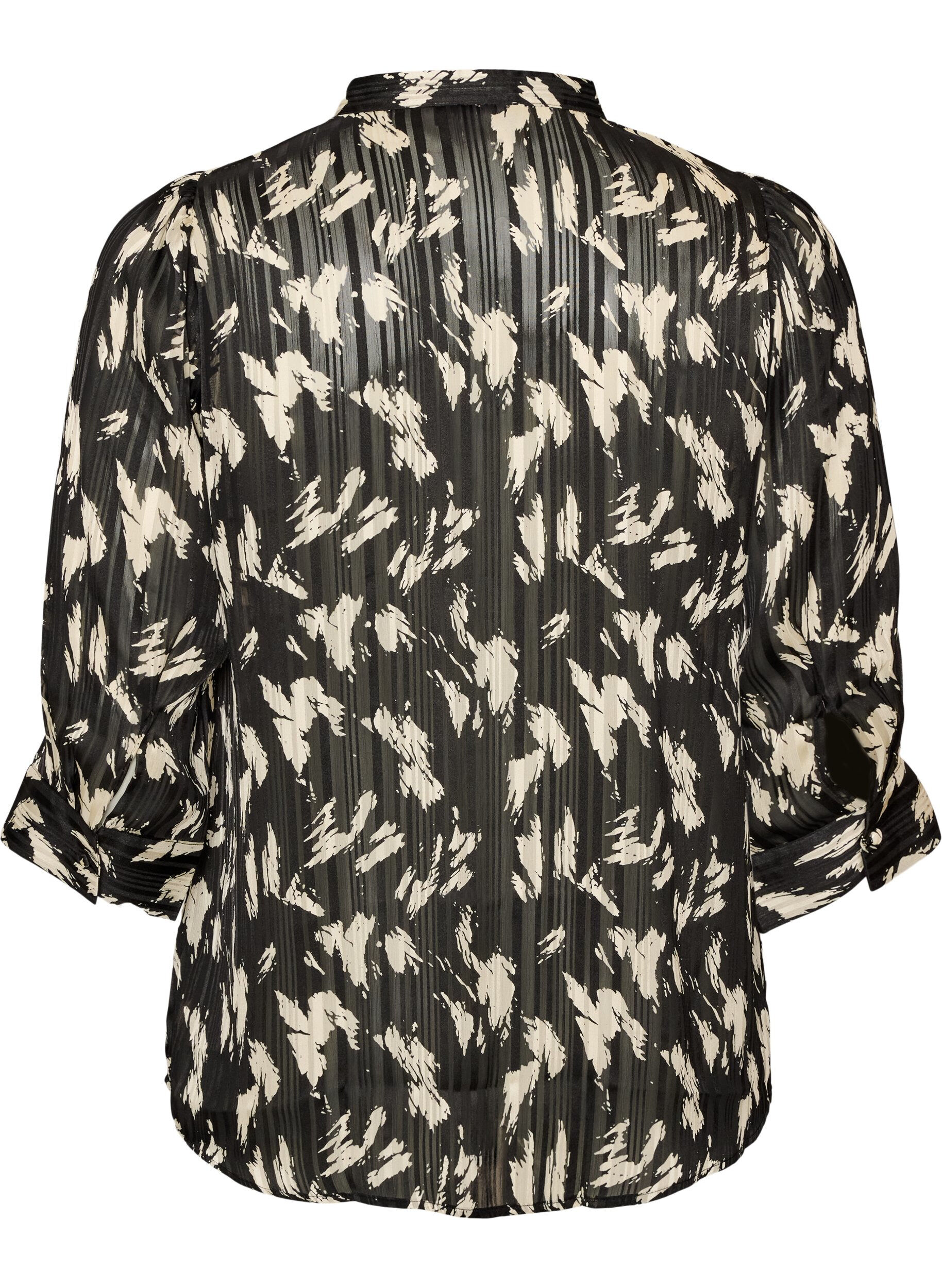 ZizzifashionPatterned shirt with a stand-up collar and 3/4-sleeves, Black, Packshot image number 1