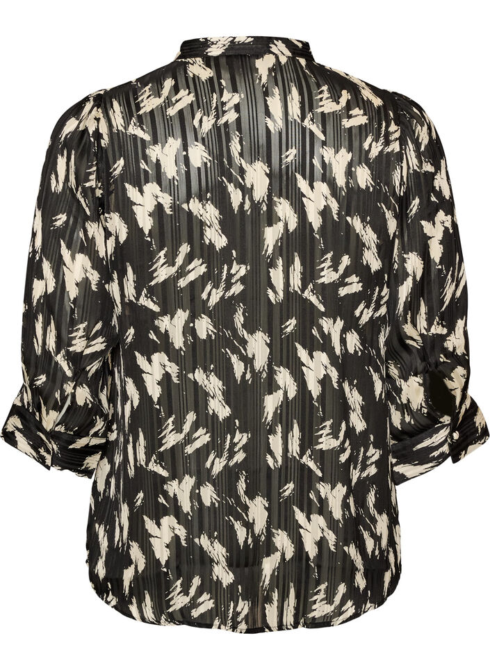 Patterned shirt with a stand-up collar and 3/4-sleeves, Black, Packshot image number 1