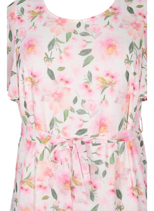 Short sleeve midi dress with floral print, White w. Pink Flower, Packshot image number 2