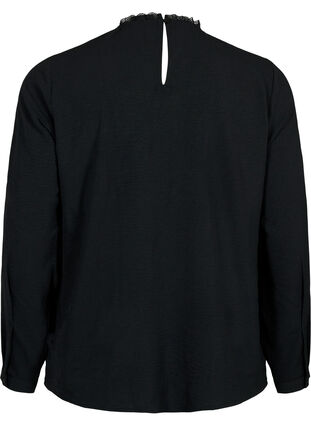 Long sleeved blouse with lace detail, Black, Packshot image number 1