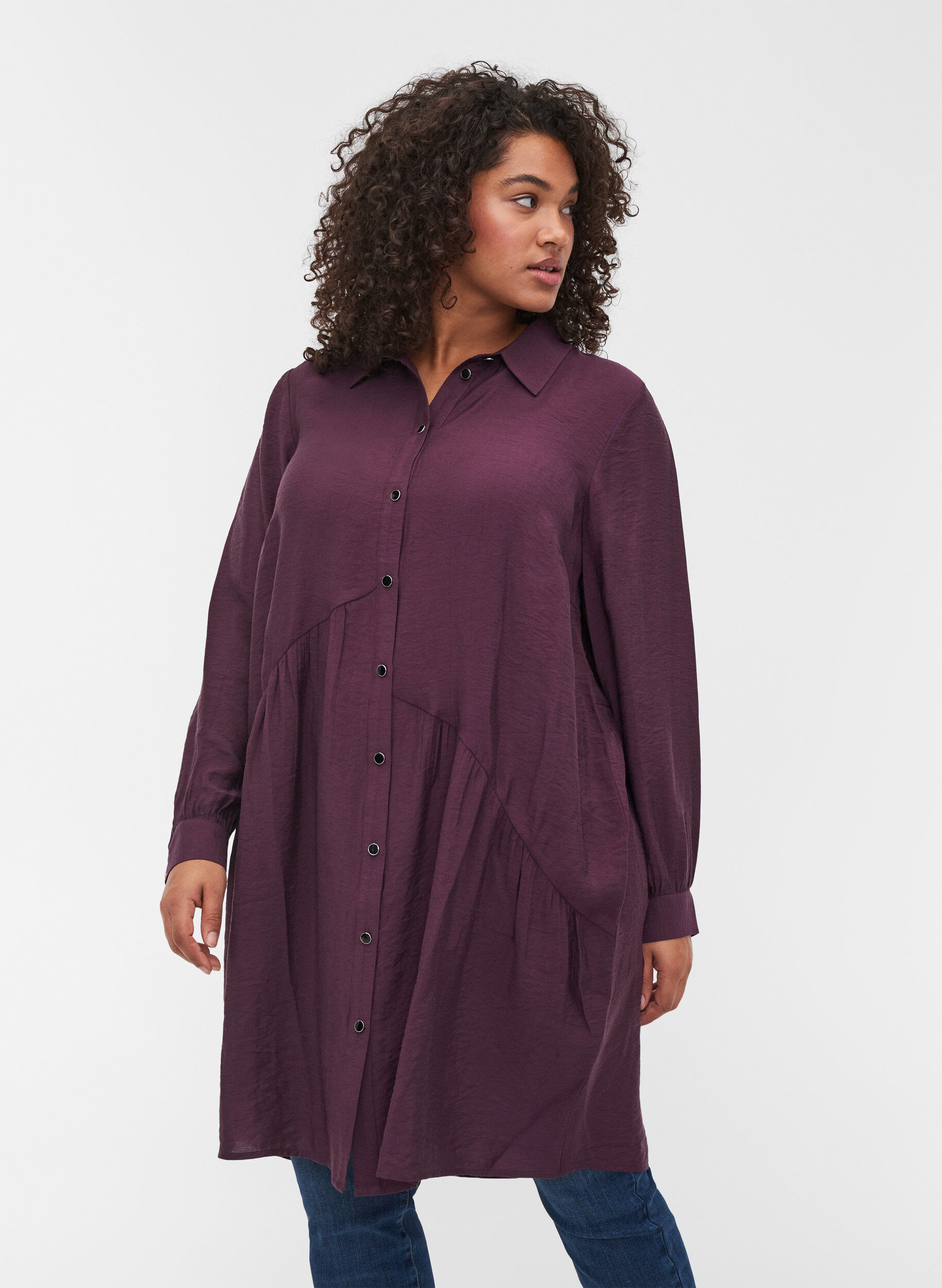 Zizzifashion Solid-coloured, A-line shirt dress, Plum Perfect, Model image number 0