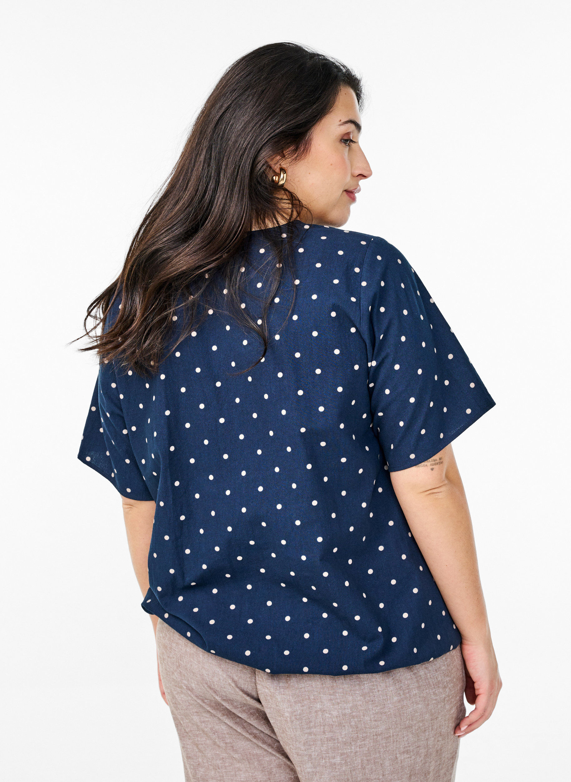 Zizzifashion Cotton blouse with print and short sleeves, Blue, Model image number 2