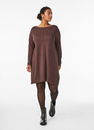Knitted dress in cotton-viscose blend - Brown - Sz. 40-64 - Zizzifashion Knitted dress in cotton-viscose blend - Brown - Sz. 40-64 - Zizzifashion