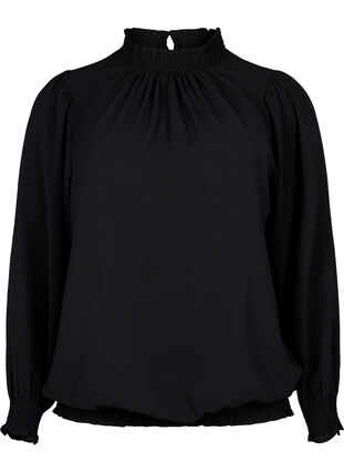 Solid color smock blouse with long sleeves, Black, Packshot image number 0