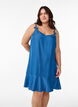 Midi denim dress with spaghetti straps, Blue, Model image number 0