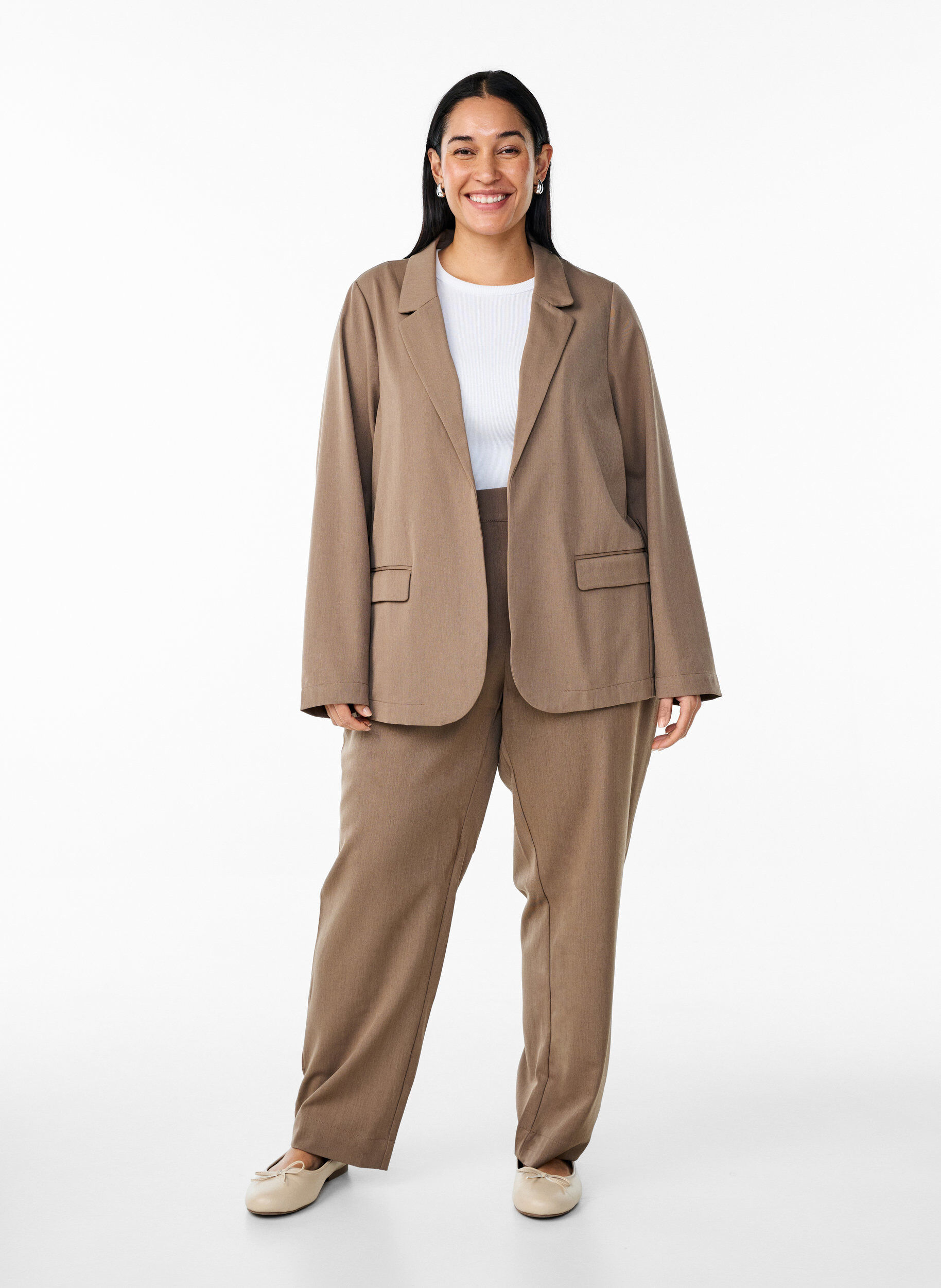 Zizzifashion Open blazer with pockets, Brown, Model image number 1