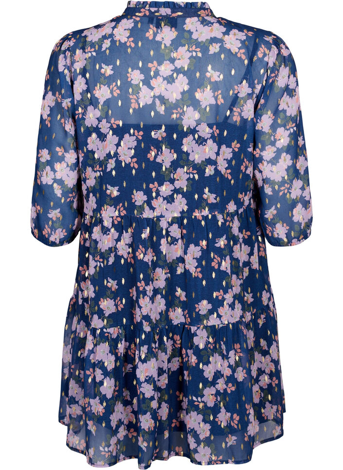 Tunic with floral print and lurex, Blue Small Fl. AOP, Packshot image number 1