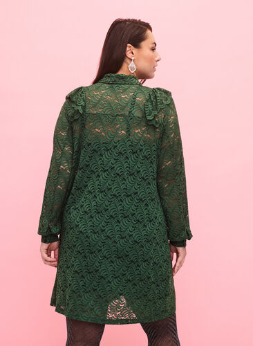 Lace shirt dress with frills, Hunter Green, Model image number 1