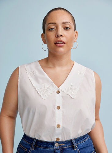 Sleeveless shirt in cotton, Bright White, Image image number 0