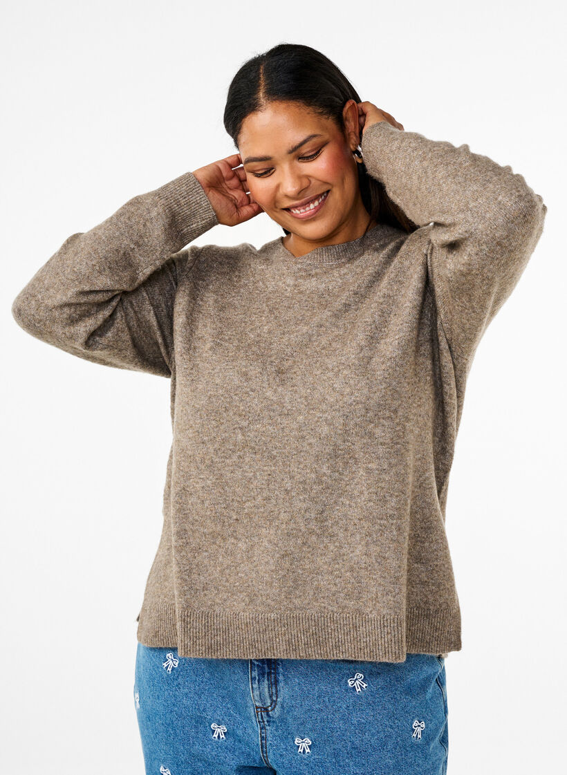 Knitted top with wool and slits, Walnut Mel., Model image number 0