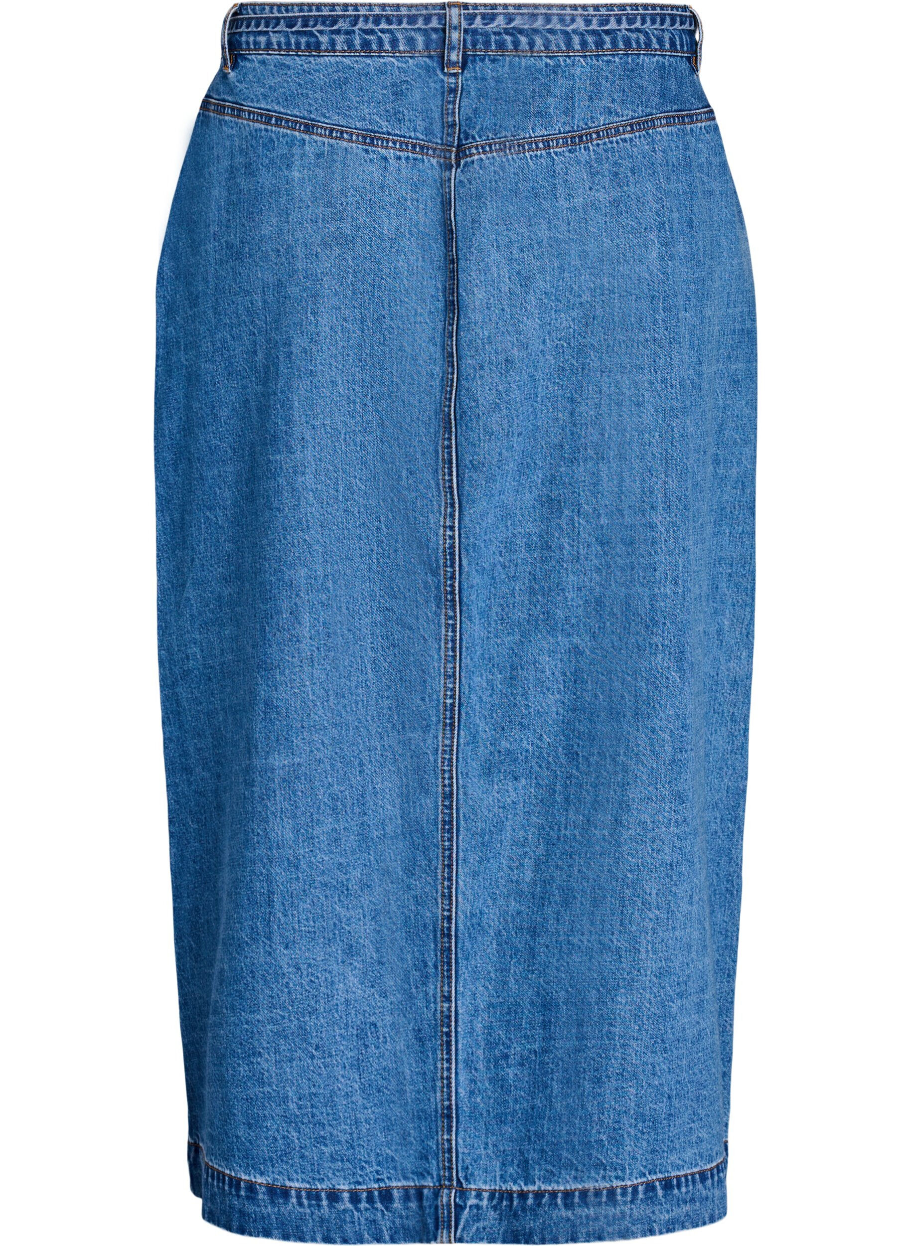 Zizzifashion Long denim skirt with buttons and tie-belt, Blue, Packshot image number 1
