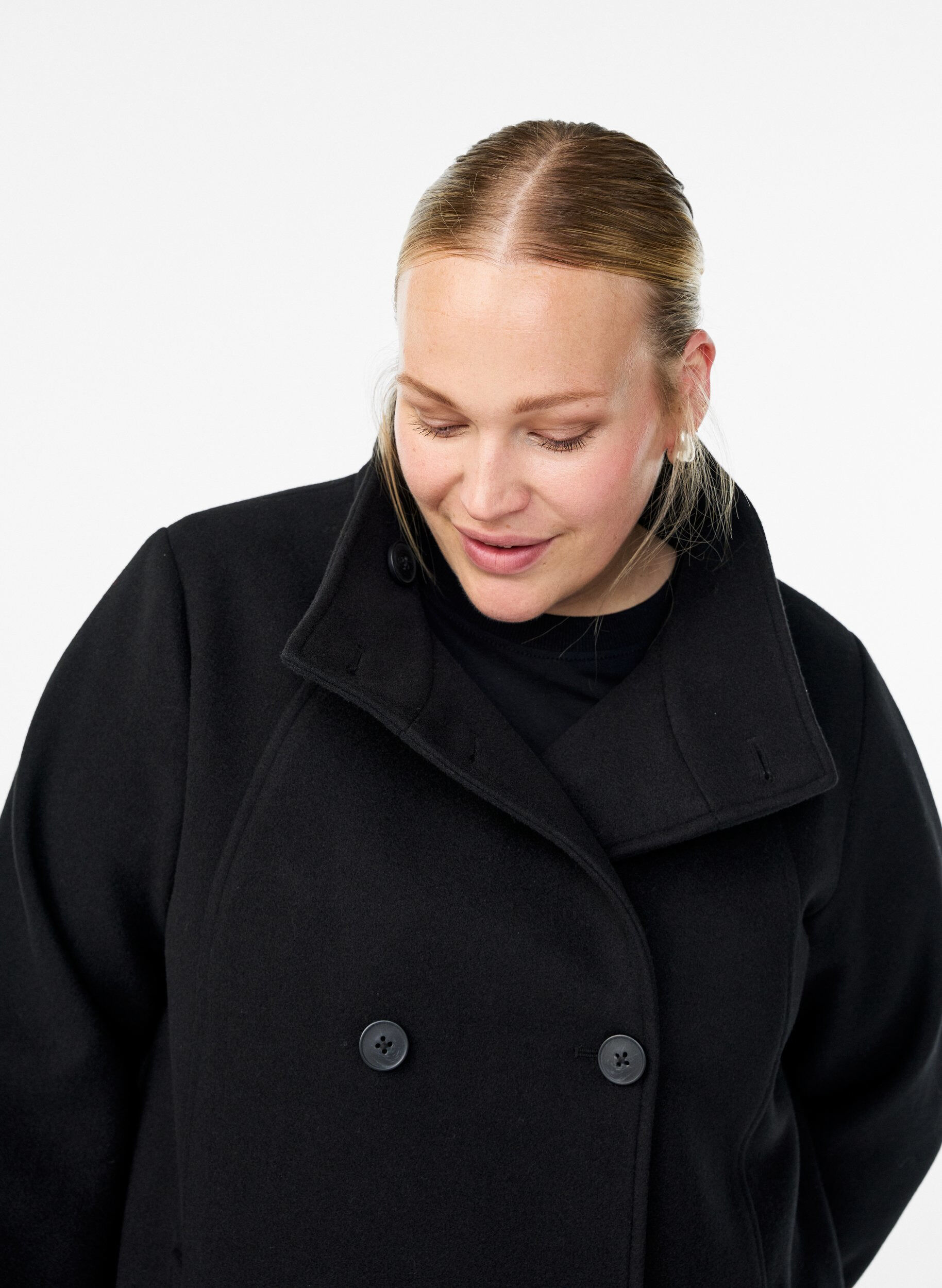 ZizzifashionShort coat with A-line shape, Black, Model image number 3