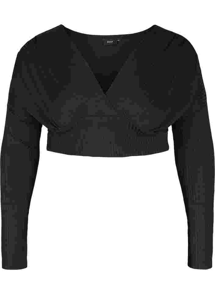 Crop top with long sleeves, Black, Packshot image number 0