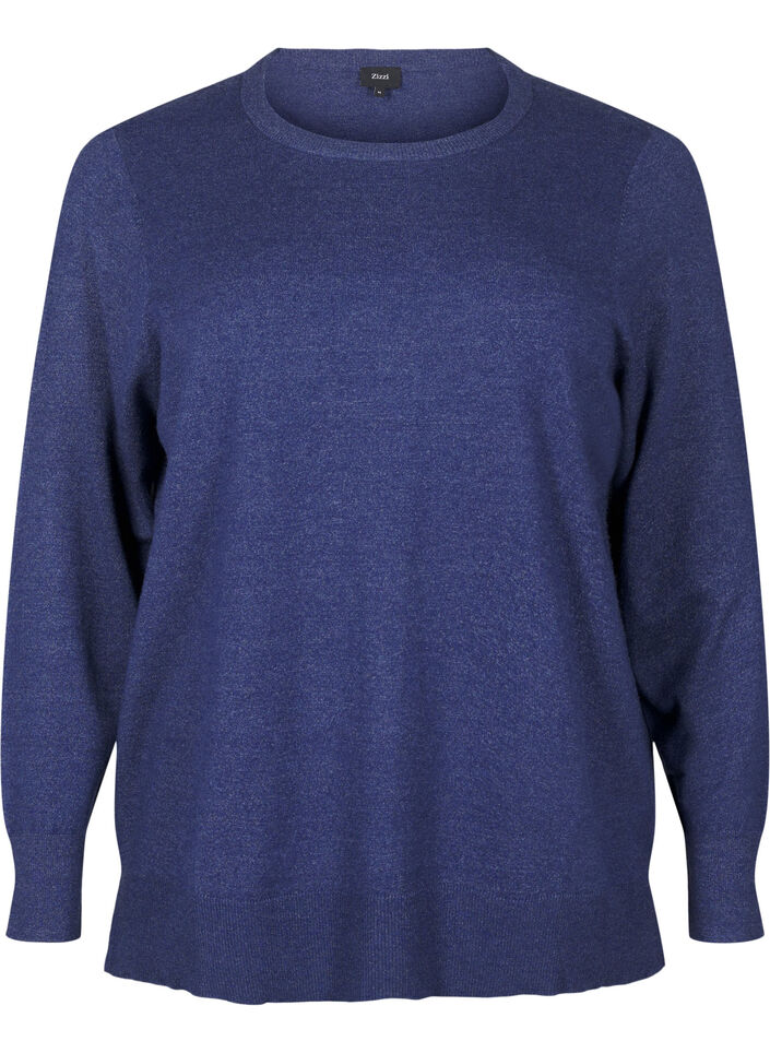 Long-sleeved knitted blouse with slit, Blue, Packshot image number 0