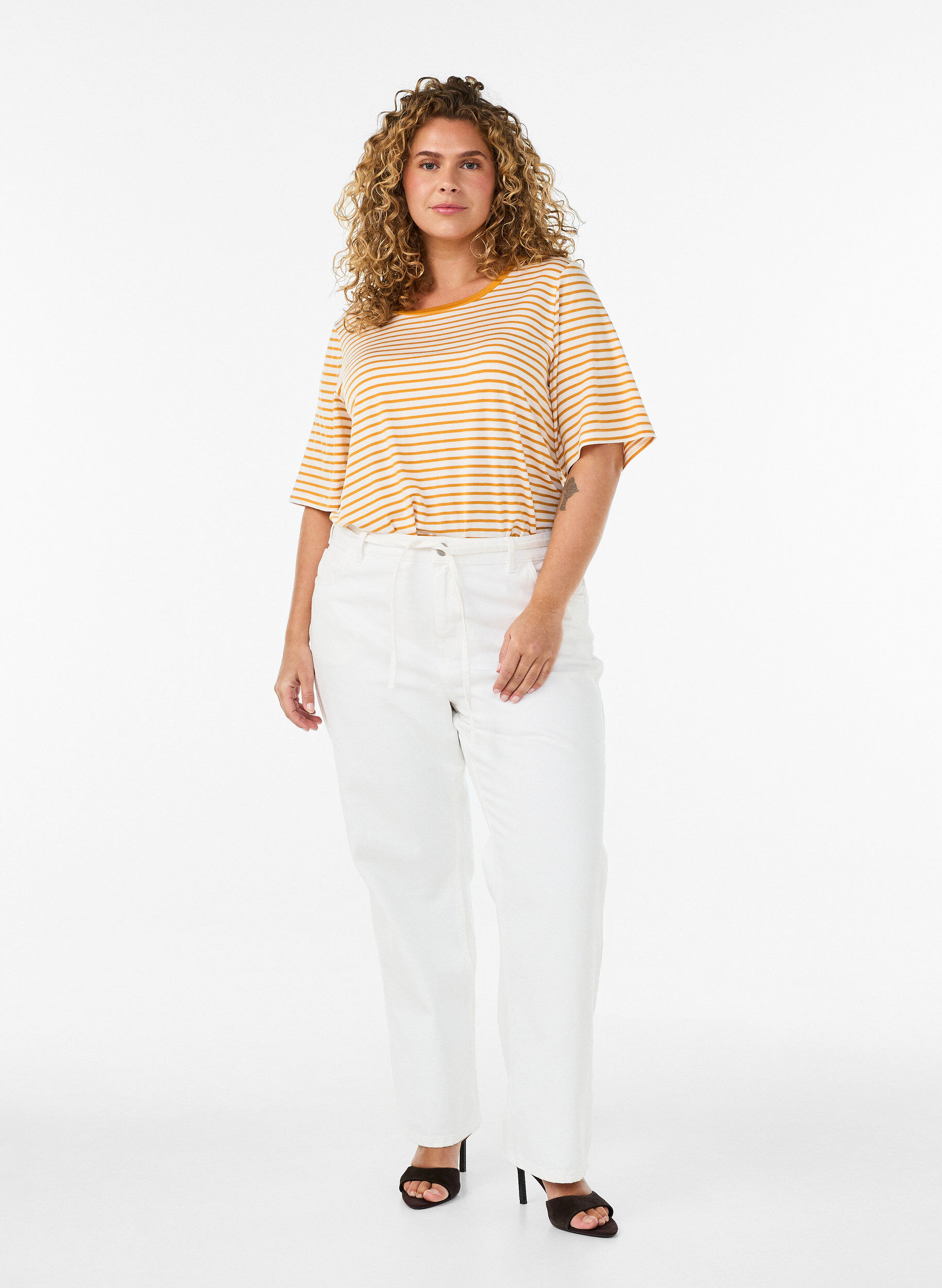 ZizzifashionT-shirt with TENCEL&trade; Lyocell and stripes, Yellow, Model image number 1