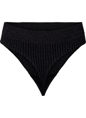 Glitter thong with regular waist, Black w. Lurex, Packshot image number 1