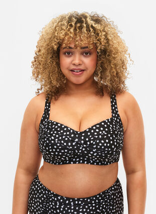 Printed bikini top, Black White Dot, Model image number 0