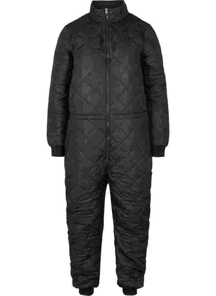 Quilted thermal jumpsuit with adjustable waist, Black, Packshot image number 0