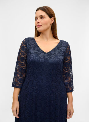 Lace dress with 3/4 sleeves, Navy Blazer, Model image number 2